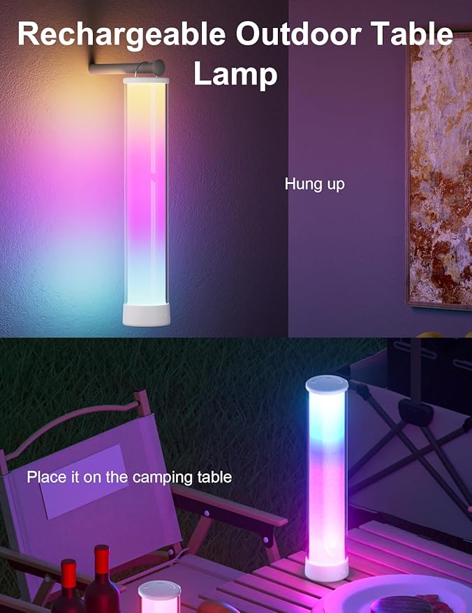 Rechargeable Table Lamp, RGB IC LED Light Bar, 1500 Lumens, APP & Remote Control Bedside Table Lamp with Music Sync, Color Changing Ambient Lighting for Bedside Table Desk Monitor Gaming White