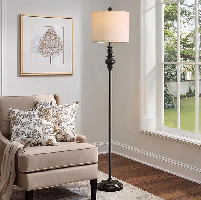 BOBOMOMO 64.25" Farmhouse Floor Lamp for Living Room, Tall Antique Black Standing Lamp with Rotary Switch, Mid-Century Modern Reading Lamp for Bedroom & Office, Minimalist Home Decor Corner Lamp
