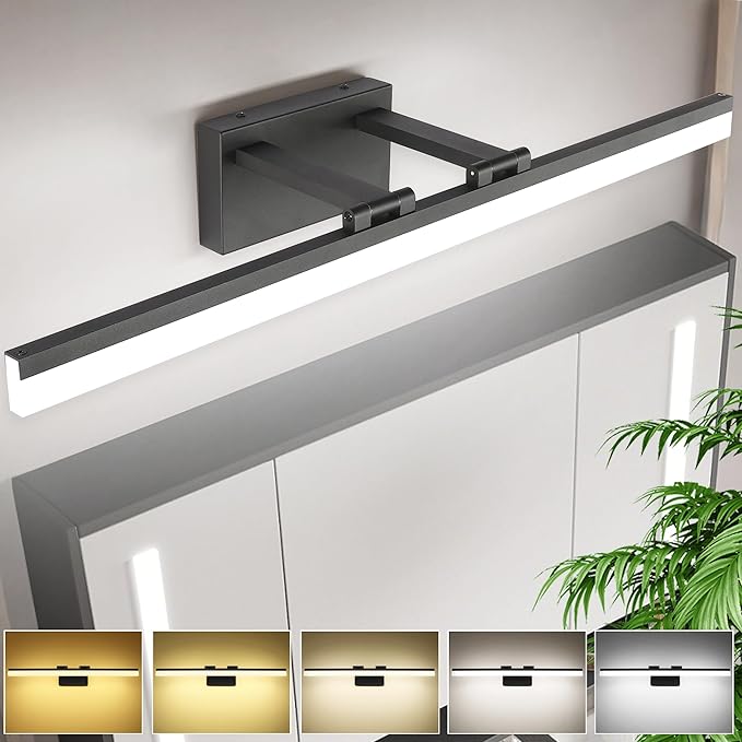 SOLFART 31.5 Inch 5 Color Adjustable Vanity Lights Over Mirror Vanity Lighting Fixtures for Bath Matt Black Bathroom Light Fixtures Over Mirror Black Led Modern Light Bar 5CCT
