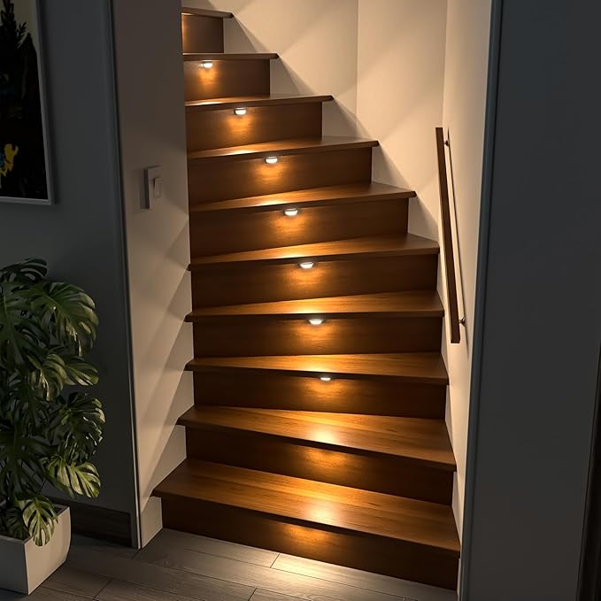 Stair Step LED Light Kit JOV-0816 for Indoor Stairs Lighting – Self-Powered Wireless Panel Switch Control (Warm White 3000K, 16 Stairs)
