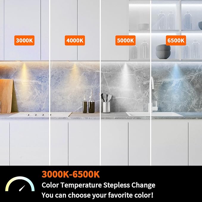 VST Smart Under Cabinet Lighting with Handwave and Alexa Google Assistant App Remote Control, Recessed or Surface Mount 12V 2W/pc Puck Light for Kitchen Display, 6 Pcs 3000K~6500K Black