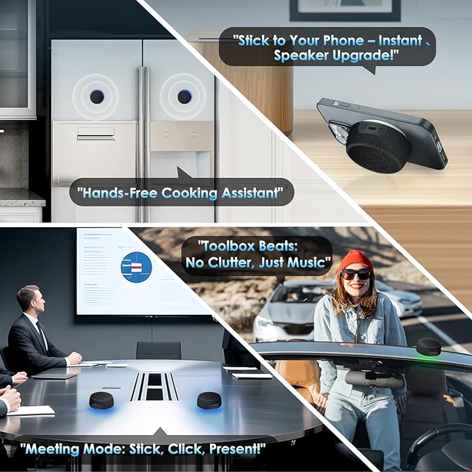 Dual Bluetooth Speaker Set with Magnetic Base & Phone Stand - TWS Stereo Sound, 10H Playtime, 3H with RGB Music Lights On- Bluetooth Wireless Speaker for Home Theater, Outdoor,TV Watching, Multi Room