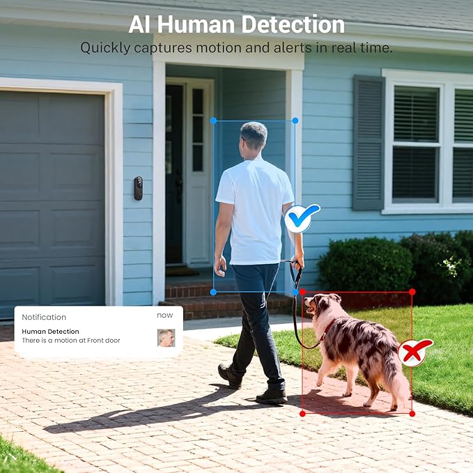 Wireless Wi-Fi Video Doorbell Camera with AI Motion Detection, 2 Way Audio, Night Vision, Cloud Storage, 2.4GHz Wi-Fi Only, Battery Powered