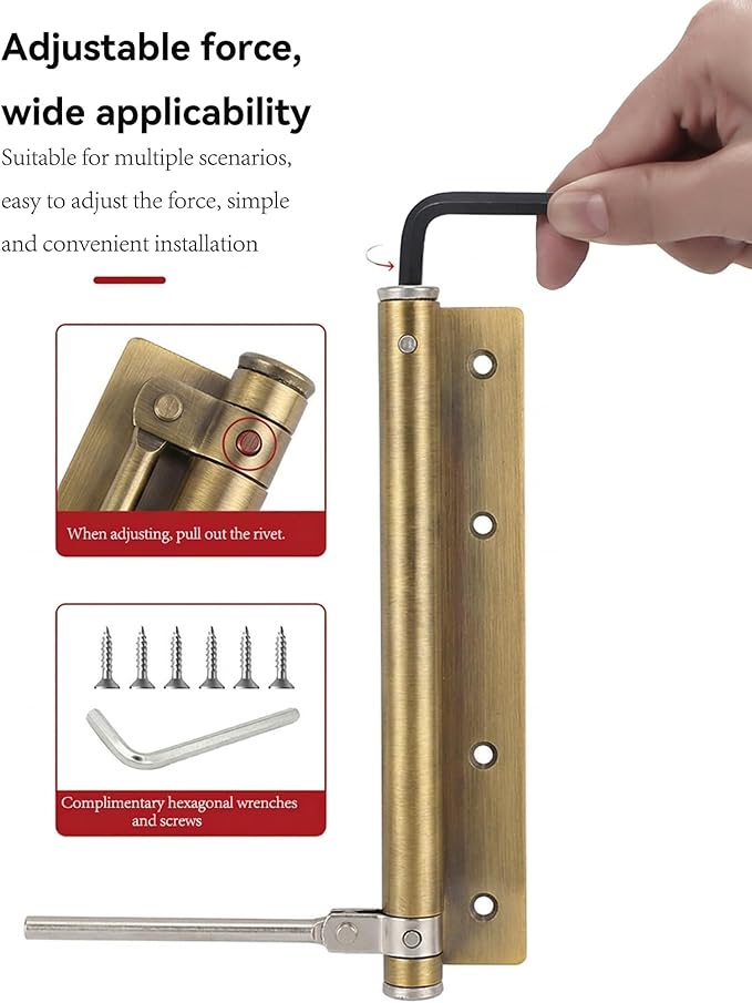 Automatic Door Closer Heavy Duty Adjustable Universal Installation/Wide-Angle Design/Tool-Free Force/Speed Adjustment/Commercial Grade Smooth Closing for Doors 80-120 lbs (Satin Gold)