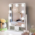 Kottova Makeup Mirror with Lights, 14" x 12" Vanity Mirror, Lighted Makeup Mirror with 3 Color Dimmable Lighting & Touch Sensor, Detachable 10X Spot Mirror, White