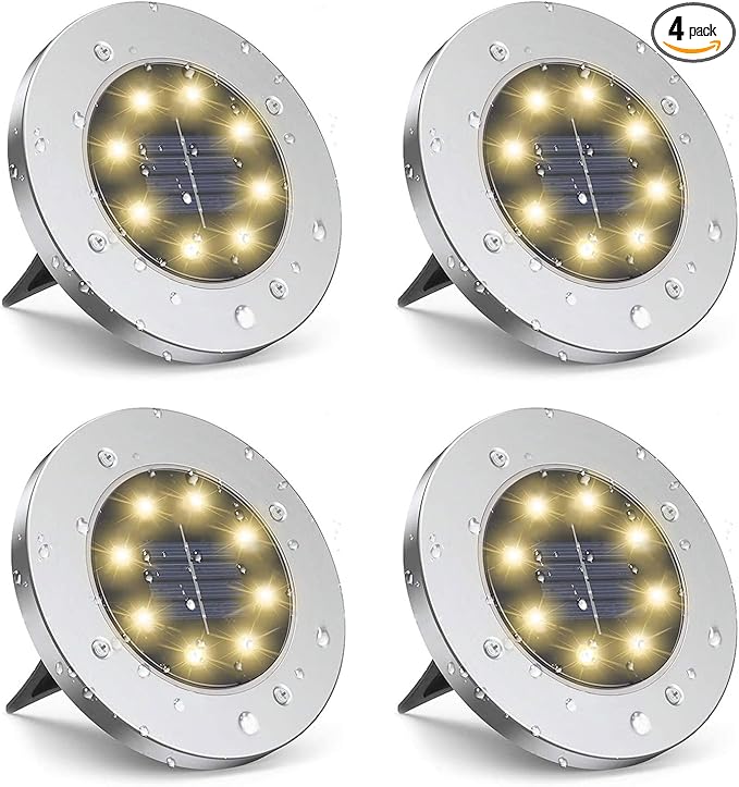 ZGWJ Solar Ground Lights,4 Pack Waterproof Solar Garden Lights, Upgraded Outdoor Garden Waterproof Bright in-Ground Lighting, Landscape Lighting for Pathway,Yard,Deck,Lawn,Patio,Walkway Warm White