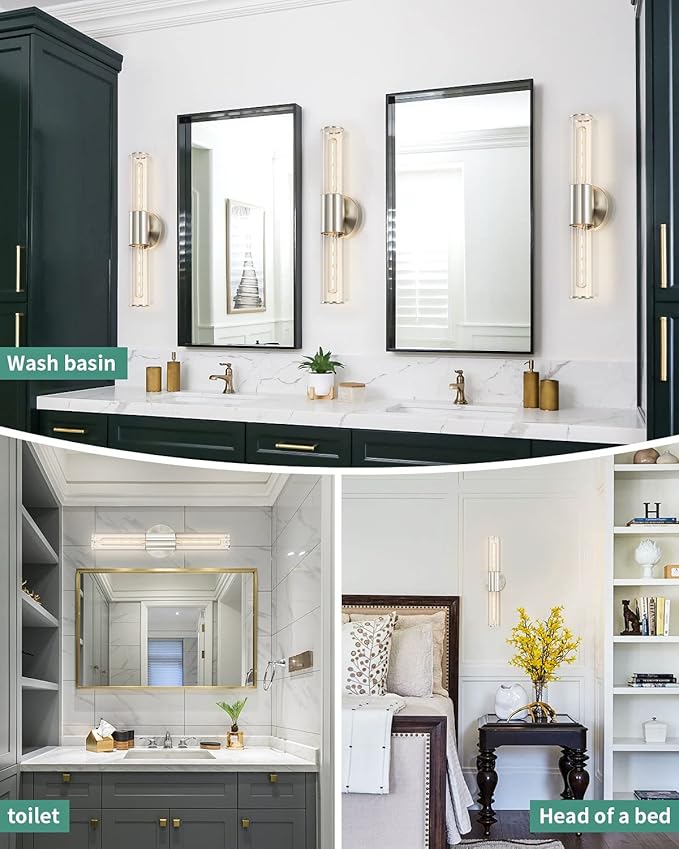 Bathroom Vanity Light Fixture, 2-Light Brushed Nickel Wall Sconce Lighting Fixture with Clear Glass, Indoor E26 Stocket Silver Wall Lamp for Mirror Living Room Hallway(Bulb Not Included)