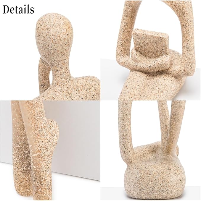 Gold Home Decor Thinker Statue Accents, Set of 3 Thinker Sculptures Office Decor Modern Abstract Resin Decoration on Shelf Table Desk for Living Room Office Bedroom Bookshelf Decor (Small Sandstone)