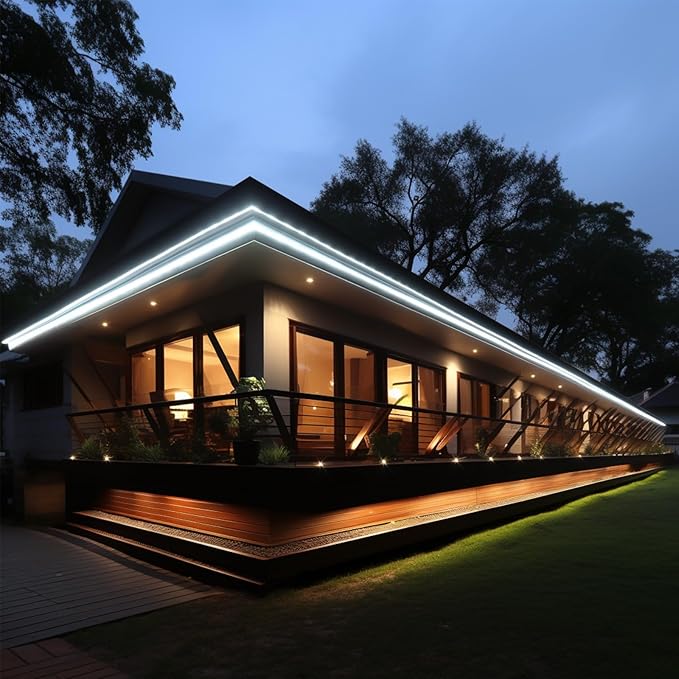 48V COB LED Strip Light Outdoor 65.6ft Kit, 3000K Warm White Outside Waterproof LED Tape Lights Cuttable 8W/M CRI 92 with Power Supply for Bedroom Ceiling Living Room House