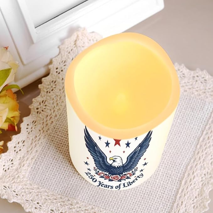 American Flag Flameless Candles 250th Anniversary Bald Eagle LED Battery Operated Remote Control Fourth of July Flickering Patriotic Decor for Independence Day Home Outdoor, 4 Pack