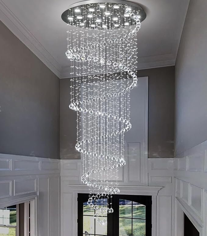 W40 x H118in Chandelier with LED Bulbs Glam Crystal Light Hight Ceiling Lighting Fixtures for Living Staircase Foyer Entryway