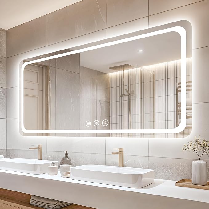 60" x 30" Led Bathroom Mirror with Lights, Anti-Fog & Tri-Color Lighting - Wall Mounted Shaving Mirror with, Waterproof & LED Vanity Mirror,Tempered Glass, Dimmable Mirror