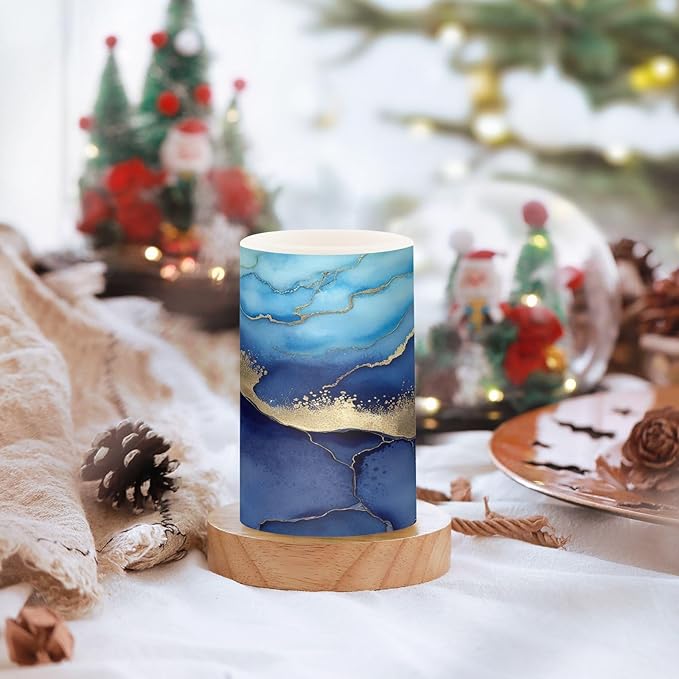 YETTASBIN Blue Marble Flameless Candles with Remote Control and Timer, Adjustable Brightness Long Lasting Battery Operated LED Pillar Candles for Indoor Outdoor Party Holiday Home Decor, 2 Pack