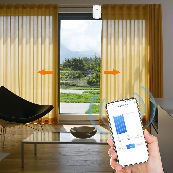 Wireless Automatic Curtain Motor for Track and Rod Systems - Smart Home Automation Device with Bluetooth Connectivity and Integrated Sensors - 4000mAh Rechargeable Battery (U-rail Type Pack of 2)