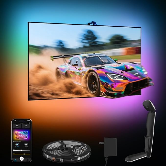 TV LED Backlight Sync to Screen, 10.5ft LED Lights for 32-50 Inch TVs & PC Monitors, Smart App Control TV Lights That Change with TV, Backlight with Camera, Music Sync Strip Lighting