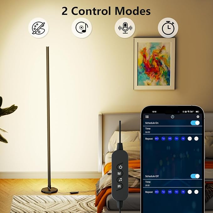 2400 Lumen LED Corner Floor Lamp with APP Control for Pet Rooms, Living Rooms, Bedrooms and Game Rooms, Office Lighting, Removable, Easy to Install Lighting (58-inch)