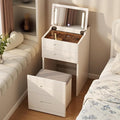 Solid Wood 3 in 1 Vanity Desk with Flip Top Mirror, No Assembly, Compact Vanity with Hidden Chair, Small Makeup Vanity Set with Power Outlet, Dressing Table for Bedroom, White