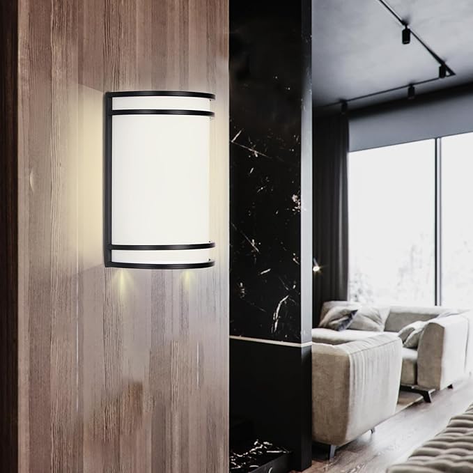 Indoor Wall Sconce, Half Cylinder Wall Light Fixture, 3000K 4000K 5000K Color Temperature Adjustable, Dimmable LED Modern Wall Light for Hallway Bedroom Living Room, Matt Black, 2 Pack