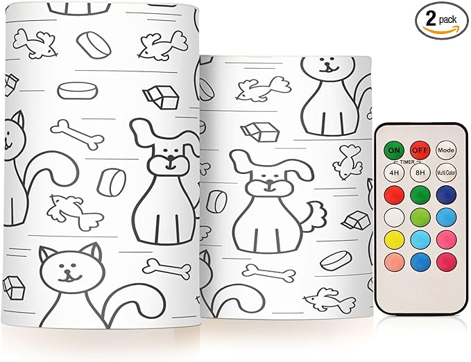 Dogs and Cats Flameless Candles Color Changing LED Candles with Remote Control Battery Candles for Outdoor and Indoor Home and Room Decoration, 3'' x 4''/5'' Set of 2 Pieces