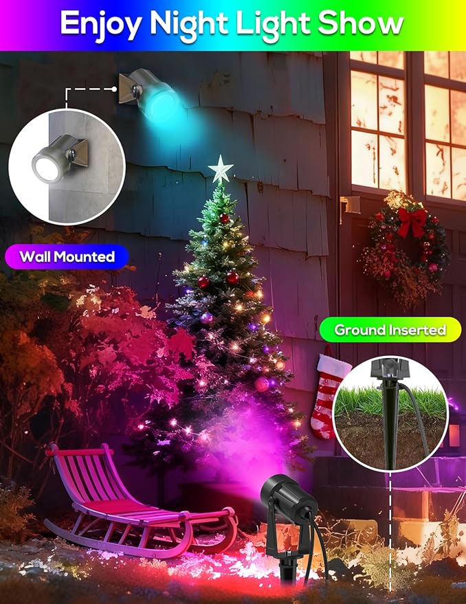 ZYAN Solar Color Changing RGB Spotlights with Remote, 12000mAh Separate Monocrystalline Panels & USB-C Powered, Auto On Off, Outdoor IP65 Waterproof for Patio Yard Path (8 Pack)