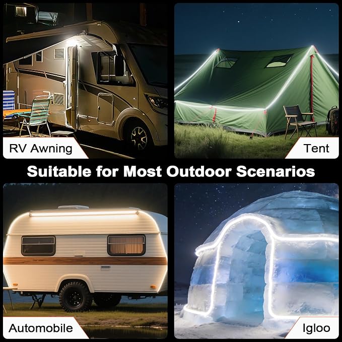 12V LED Interior Light Bar Kit Dimmable IP67 Waterproof Camping String Lights, 4 Bars White Aluminum Magnetic Mount Exterior Lights for RV, Camping Tent,Car