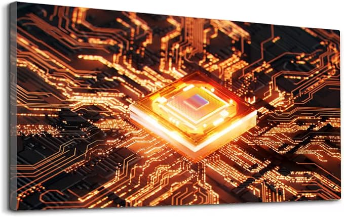 Wibinuki Wall Art Wall Decor Wall Paintings CPU and Da Flowing. AI and Cybersecurity for Living Room Bedroom Bathroom Home Decor Can Be Hung Directly 20"x 40"