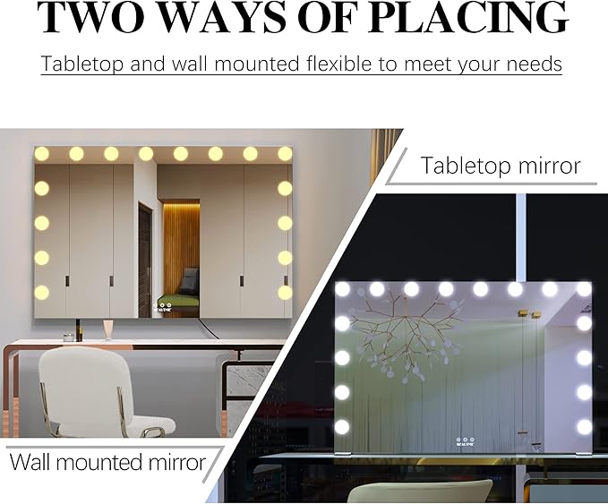 BEAUTME Hollywood Makeup Mirror,Vanity Mirror with Lights, LED Mirrors, Tabletop or Wall-Mounted Mirror with 16 Dimming LED Bulbs, Silver(911×180×616mm)