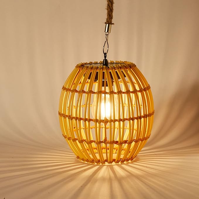 Livinlarge Hanging Solar Lantern Outdoor Waterproof, Large Solar Rattan Lantern Outdoor with Twine Handle, Bright Outdoors Hanging Lights with Edison Bulb for Garden Patio Yard Decoration