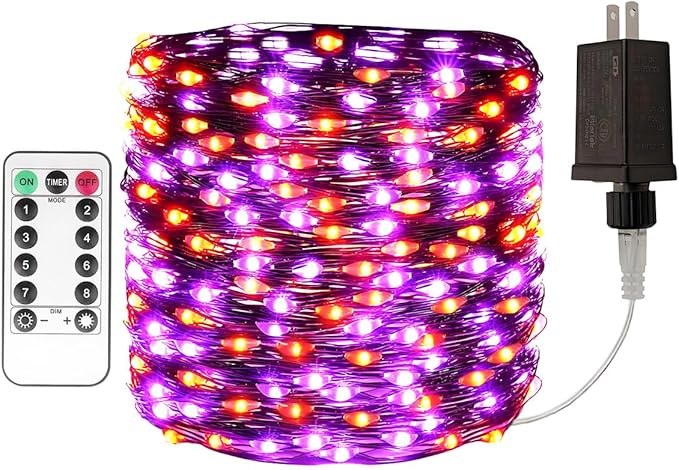 Halloween Fairy Lights 200FT 600 LED Waterproof Plug in Purple and Orange LED String Lights with Remote 8 Modes for Indoor or Outdoor, Patio, Backyard,Garden