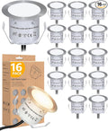 HIBOITEC Recessed LED Deck Light Kits(16Pack), 12V Low Voltage Landscape Lighting IP67 Waterproof Outdoor Step Stair Lights Warm White Deck Lighting for Garden Yard Steps Stair Patio Floor Decoration