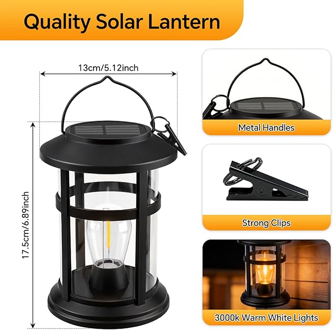 Solar Lanterns Outdoor Waterproof 2 Pack Hanging Solar Lights for Outside, 800mAh Bright LED Upgraded Solar Powered Lanterns Lighting for Yard Garden Porch Pathway Lawns Decor Unique Gifts