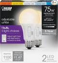 Feit Electric A19 LED Light Bulb, 75W Equivalent, Dimmable, Color Selectable 6-Way, 5CCT, E26 Medium Base, 90 CRI, 1100 Lumens, Damp Rated Lightbulb, 22-Year Lifetime, OM75DM/6WYCA/2, 2 Pack