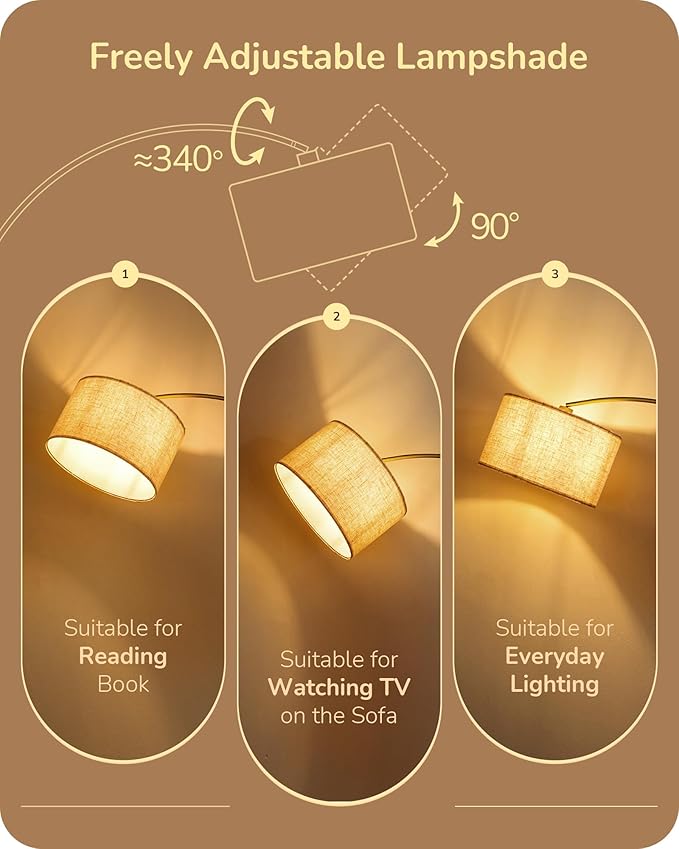 EDISHINE 78.3" Gold Arched Floor Lamp with Remote, Mid Century Modern Reading Light Over Chair, Tall Arc Standing Lamp for Living Room, Home Office, Reading Room, Dining Room, Dimmable Bulb Included