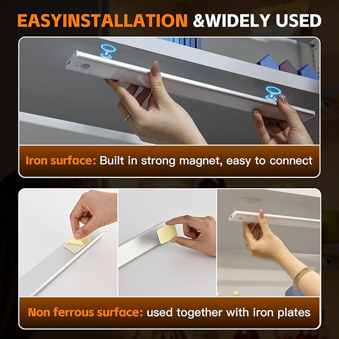 15.7inch Motion Sensor Cabinet Light, 2400mAh 74 LED Beads, USB-C Charging, 3 Color Temperatures, for Long Lasting Durability Easy to Install, Magnetic Under Cabinet Light Suitable for Kitchen(4Pack)