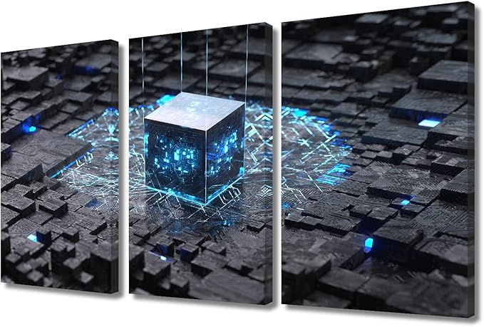 TUMOVO CPU Concept Poster Artwork Black and White Wall Art 3 Panels Computer Processors CPU Wall Decor Living Room CPU for Bedroom DecorFramed Ready to Hang (36" Wx24 H)