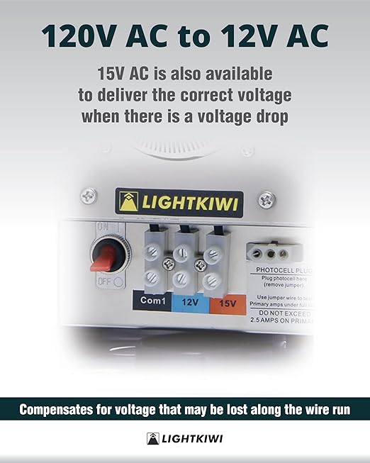 Lightkiwi U2184 75W Outdoor Low Voltage Landscape Lighting Transformer 120V AC to (12V-15V AC) Multi-Tap - Weatherproof for Pathway Lights, Spotlight and Pool/Spa Lightings - ETL Listed