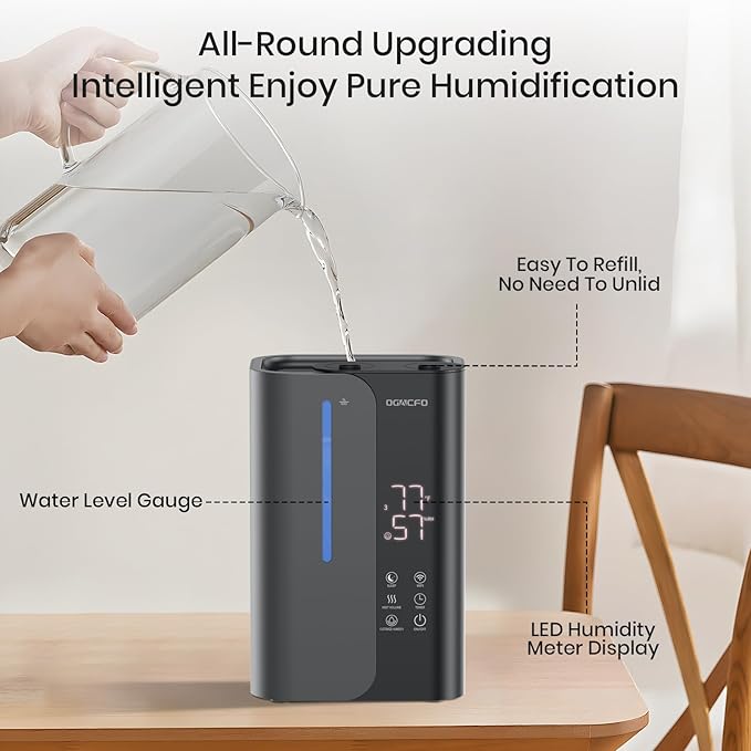 5L Smart Air Humidifiers for Bedroom with Essential Oils, Top Fill 50H Runtime Cool Mist Large Humidifiers for Home Bedroom Nursery, 28 dB Quiet Humidifier for Baby & Plants
