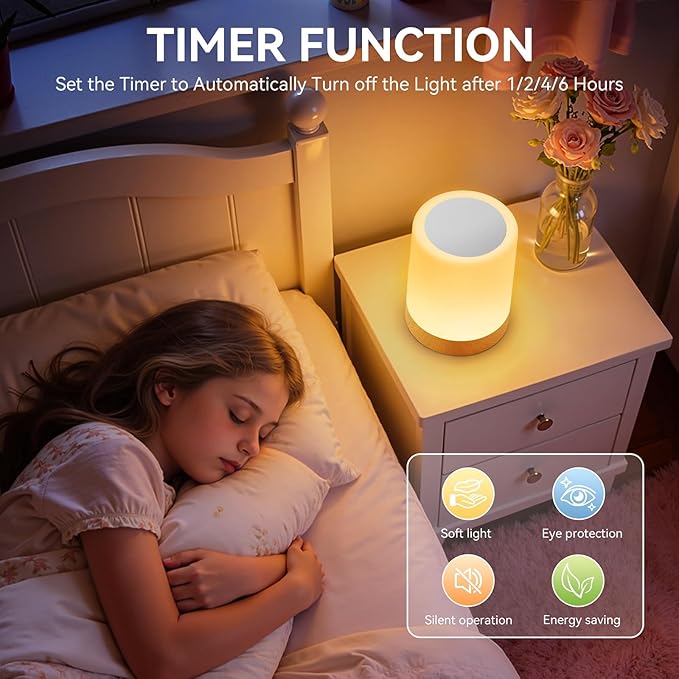 Auxmir LED Night Light Bedside Lamp Touch and Remote Control Dimmable Tabletop 13 Colors Changing 5 Brightness Adjustable Rechargeable Portable Lamp for Baby Kids Bedroom Living Room Outdoor Camping