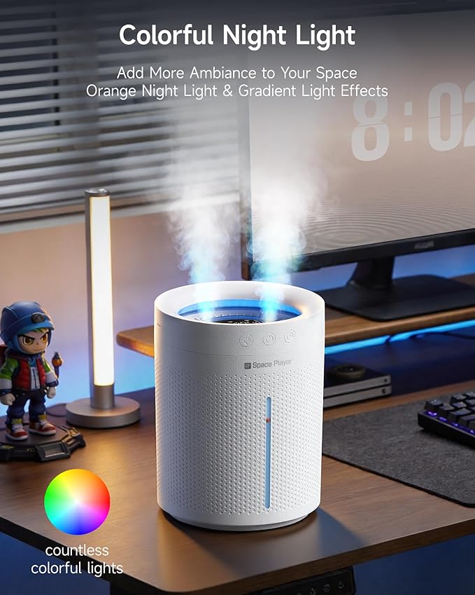 SP SpacePlayer Cordless Humidifier for Bedroom, 3L Top Fill Cool Mist Ultrasonic, 4000mAh Wireless Portable, Quiet 23dB, Auto Shut-Off, Timer, BPA Free, Easy Clean, for Baby Nursery Plants Home Office