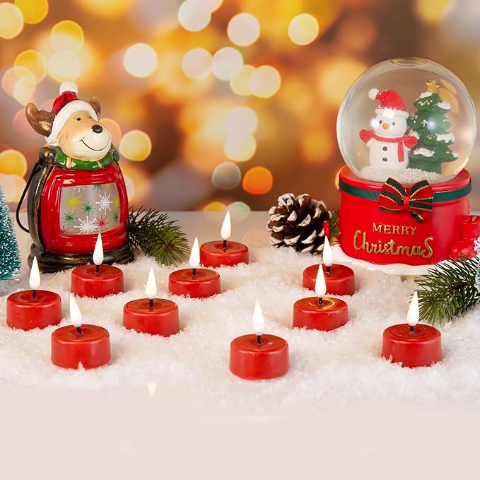 Eywamage Red Flameless Tealights with Remote Batteries, Flickering Real Wax LED Tea Votive Candles Proposal Decor Set of 10
