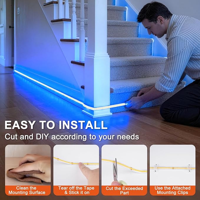 OMIKA Blue 33FT COB LED Strip Lights Outdoor Waterproof, 3200 LED Plug in Strip Light PVC Casing Tape Light Flexible with Self-Adhesive Timer Dimmable for House Garden Camping DIY