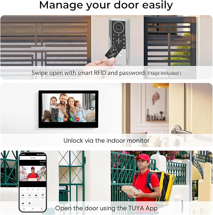2-Wired Doorbell Camera with Monitor, Video Doorbell Intercom System with keypad,keypad video intercom with 1080P 7-inch Touch Screen, Tuya App Remote, Password Unlock, Waterproof, No Subscription