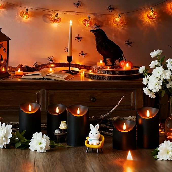 Flameless Candles with Remote, Battery Operated Flickering Flameless Candles, LED Candles with Timer 2/4/6/8H, with Realistic LED Candles Set of 24 (D3 x H 3" 4" 5") (Black)