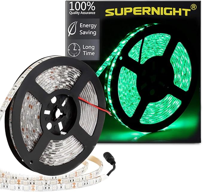 SUPERNIGHT Green LED Light Strip, 16.4ft Bright Green LED Tape Lights, 300 Units SMD 5050 LEDs, IP65 Waterproof Flexible Rope Lights for Room, Kitchen, Under Cabinet Lighting, Party