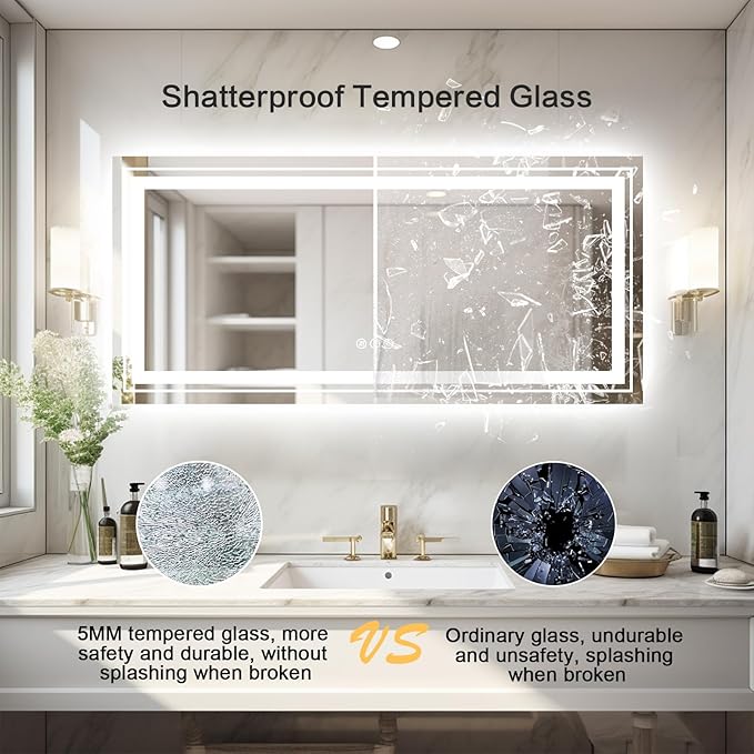 WTTY LED Mirror for Bathroom 72"x32",Large Modern LED Bathroom Mirror with Backlit and Front Light,Stepless Dimmable,Anti-Fog,Lighted Bathroom Vanity Mirror,Shatter-Proof,Memory Function
