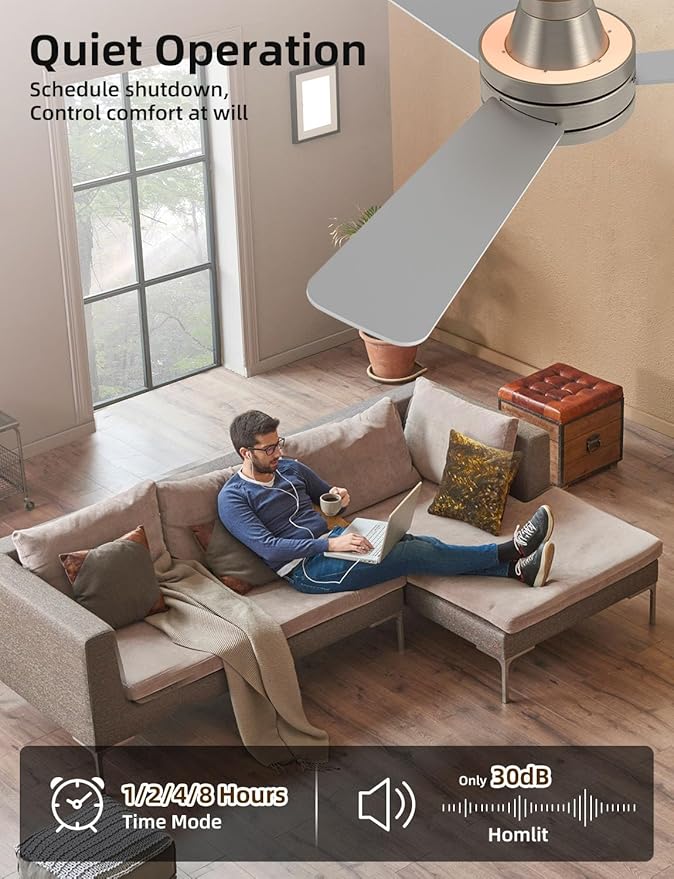 42" RGB Ceiling Fan with Light, Music Sync Smart Fan with Alexa/Google/App Control, Low Profile Flush Mount, 6-Speed Quiet DC Motor, 4 CCT Dimmable Lighting for Bedroom Living Room