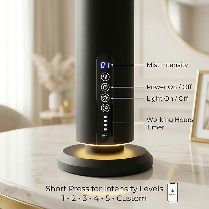 Scentia Wireless Waterless Hotel Scent Diffuser | Includes Premium USA-Made Oil Blend | App Controlled, Cordless | Home, Office, Spa, Aromatherapy | Covers 1500 Sq Ft | 72 Hrs in 1 Charging | Black