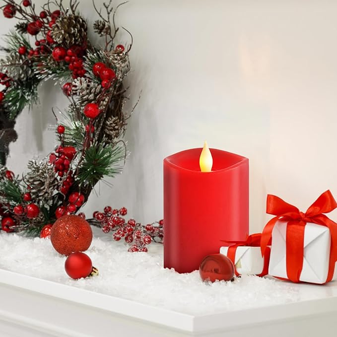 3″x4″ Red Flickering Flameless Candles, 2AA Battery Life 600 Hours Battery Candles Flickering with Timer,4 inch Flameless Candles with Remote for Indoor/Outdoor,Set of 1