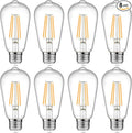 Ascher Vintage LED Edison Bulbs, 6W, Equivalent 60W, Non-Dimmable, Warm White 2700K, ST58 Antique LED Filament Bulbs with 80+ CRI, E26 Medium Base, Clear Glass, Pack of 8