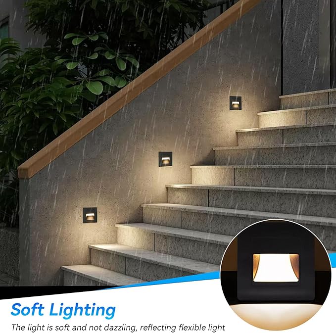 Agatige 3PCS LED Step Light, 1.5W 3000K Indoor Outdoor Stair Ligh Lighting Embedded Stair Deck Step Lamp Warm White for Bedside Corridor Staircase Wall